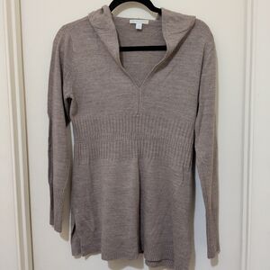 New York & Company Taupe Hooded Sweater Women’s Small Split Neck Knit